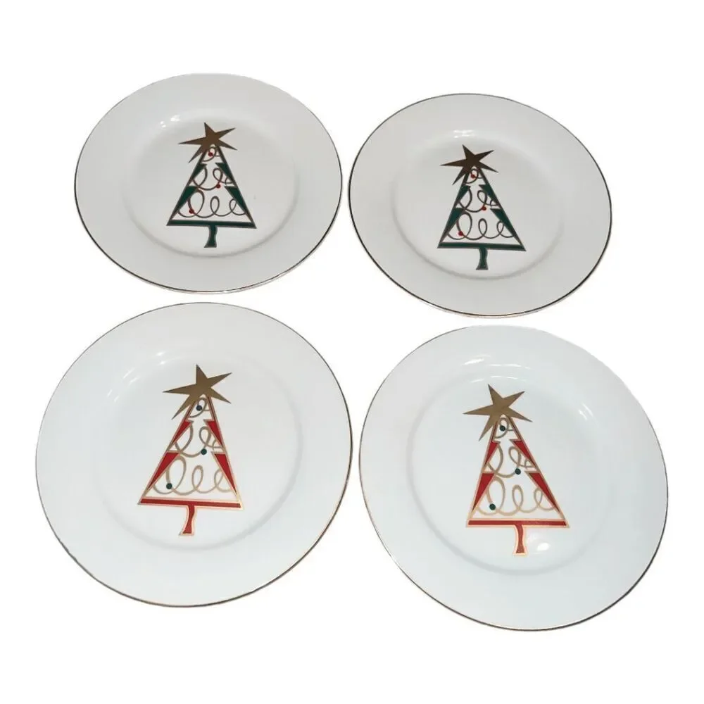 Pier 1 Imports Christmas Tree Dessert Plates, Set of 4, 8 inches